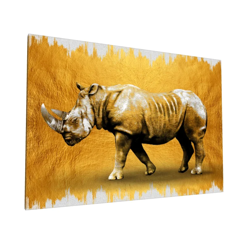 Tablou canvas: Rinocer pe Fundal Auriu Texturat - Image 1