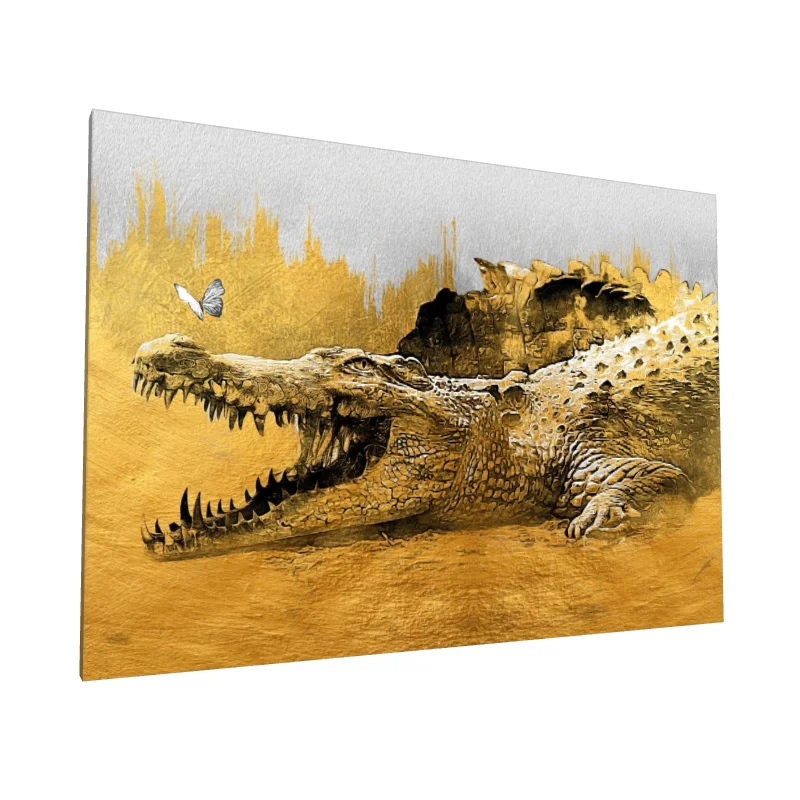 Tablou canvas: Crocodil și Fluture în Contrast