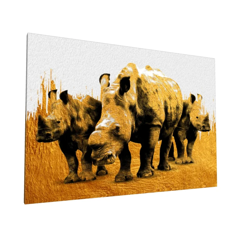 Tablou canvas: Rinoceri în Tonuri de Aur Texturate