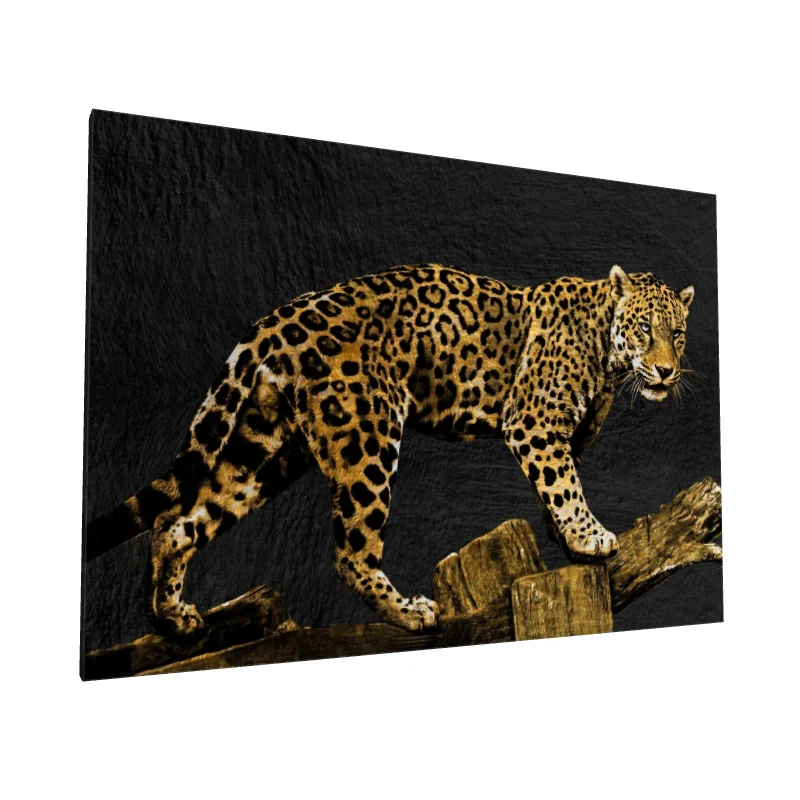 Tablou canvas: Leopard pe Fundal Negru Texturat - Image 1