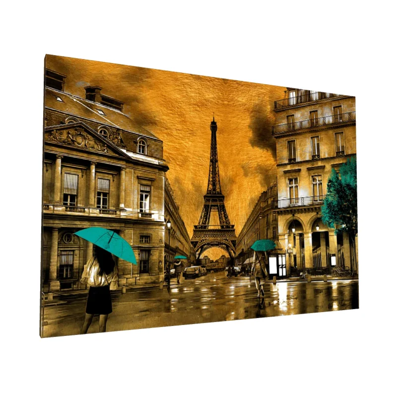 Tablou canvas: Paris la Apus cu Umbrele Turcoaz