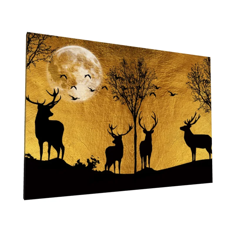 Tablou canvas: Siluețe de Cerbi sub Lună Plină
