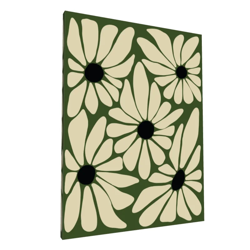 Tablou canvas: Flori Abstracte pe Fundal Verde - Image 1