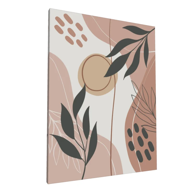 Tablou canvas: Compoziție Abstractă cu Frunze și Cercuri