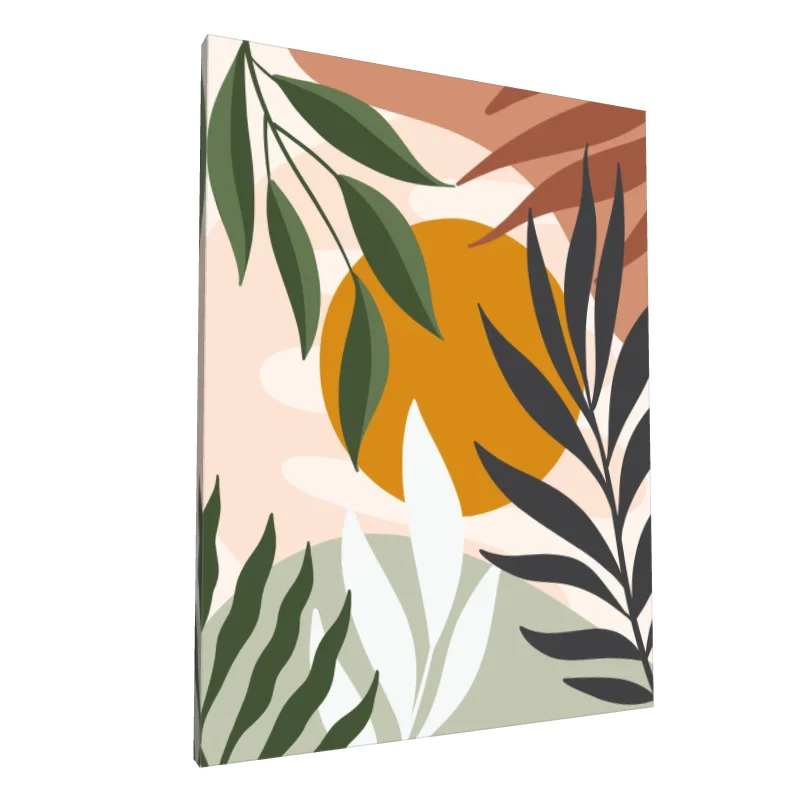 Tablou canvas: Compoziție Botanică cu Frunze și Forme Abstracțe