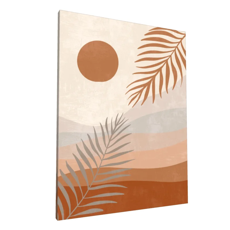 Tablou canvas: Peisaj Boem Abstract cu Frunze și Soare