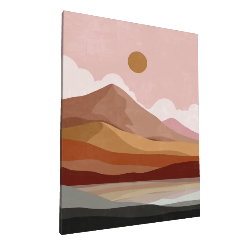 Tablou canvas: Peisaj Abstract cu Munți și Soare