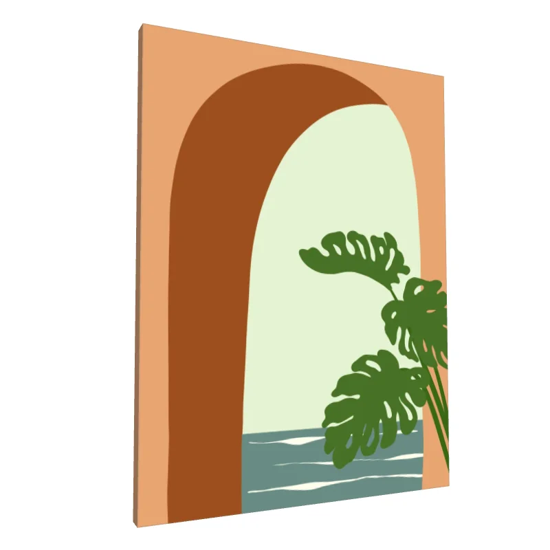 Tablou canvas: Fereastră Arcuată cu Frunze Verzi - Image 1