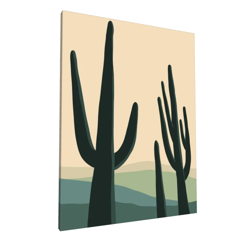 Tablou canvas: Cactuși Abstracți în Peisaj Pastelat - Image 1