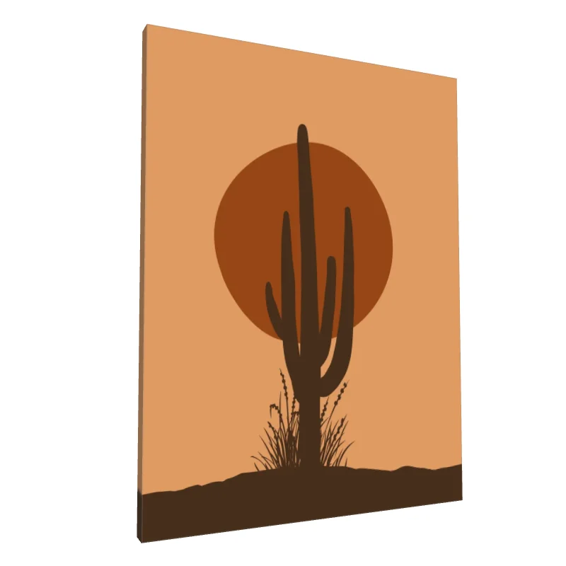 Tablou canvas: Silueta Cactus și Soare Portocaliu
