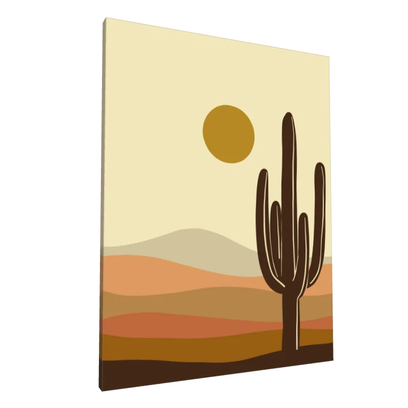 Tablou canvas: Peisaj Deșertic cu Cactus și Soare (2)