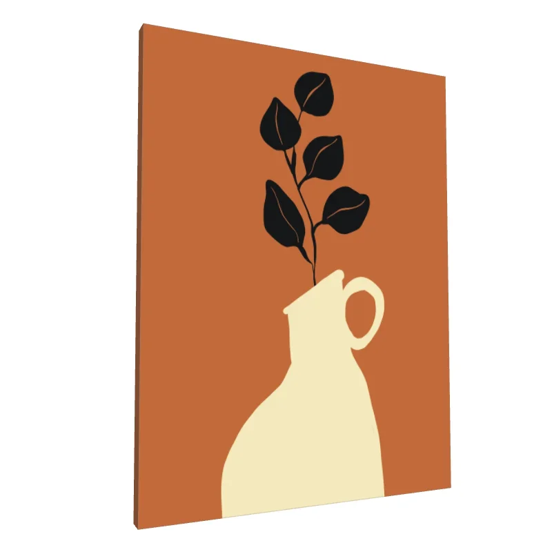 Tablou canvas: Vază Minimalistă cu Frunze Negre