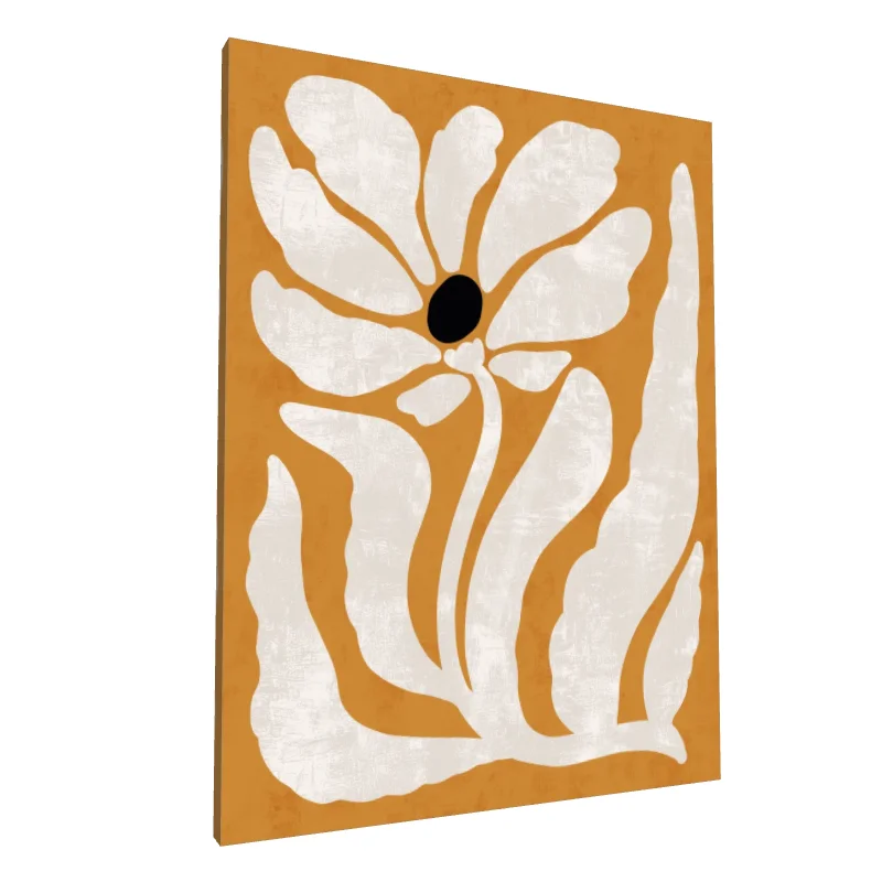 Tablou canvas: Flori Albe Abstracte pe Fundal Ocru - Image 1