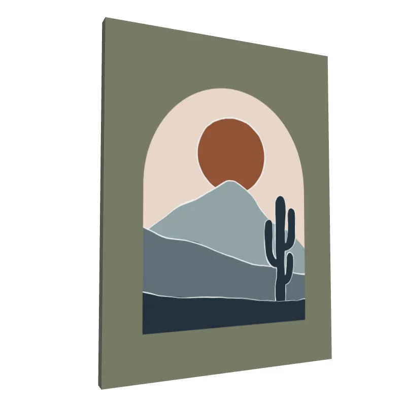 Tablou canvas: Peisaj Desertic cu Cactus și Soare 2 - Image 1