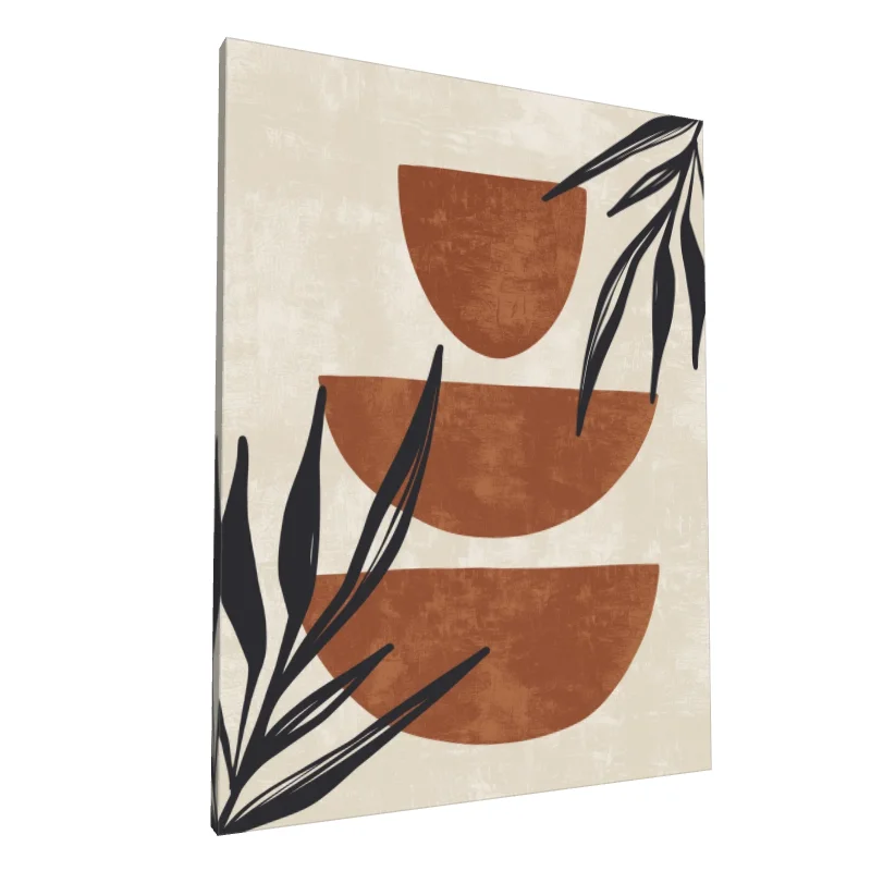 Tablou canvas: Forme Geometrice și Frunze Abstracție - Image 1