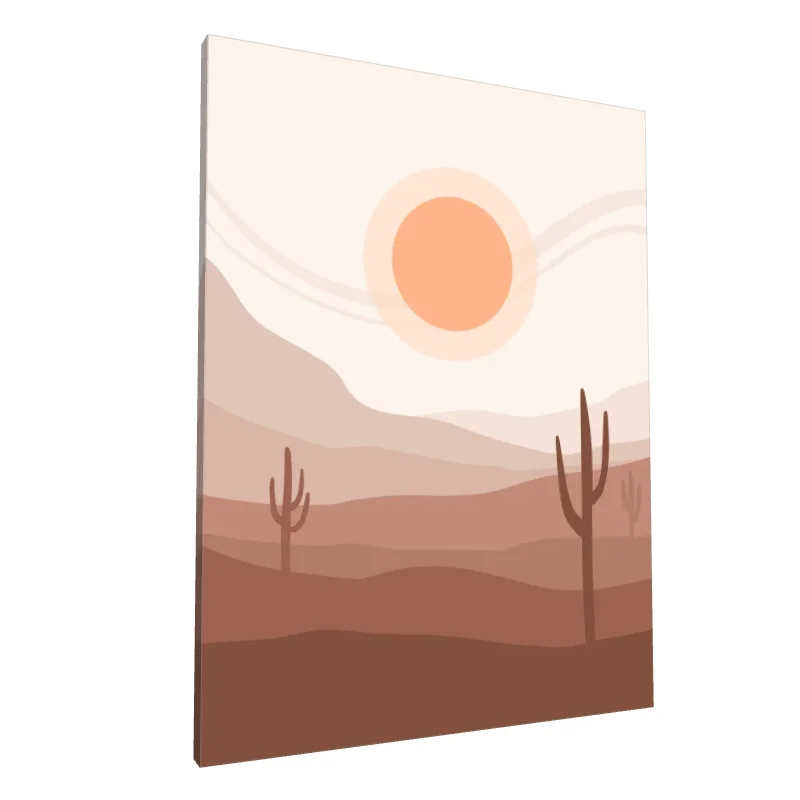 Tablou canvas: Peisaj Abstract cu Apus și Cactuși - Image 1