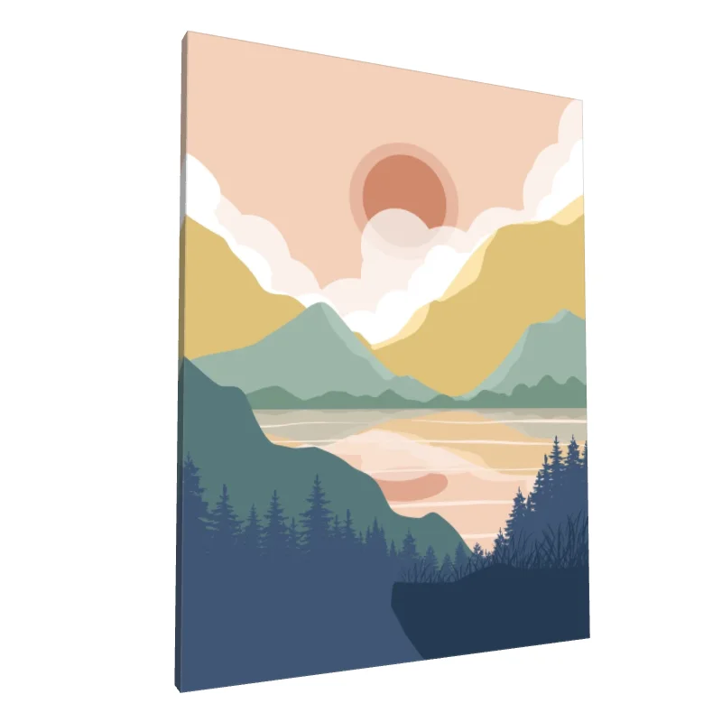 Tablou canvas: Peisaj Abstract cu Munți și Apus