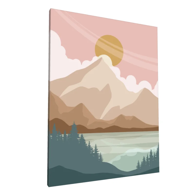 Tablou canvas: Peisaj Abstract cu Munte și Soare