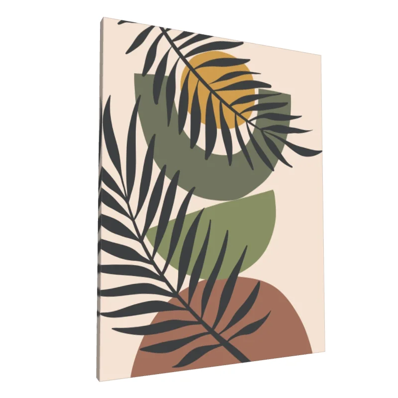 Tablou canvas: Compoziție Abstractă cu Frunze și Forme Geometrice - Image 1