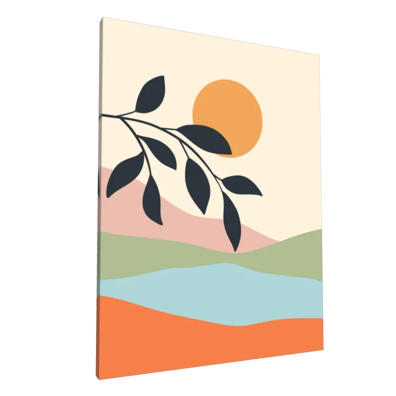 Tablou canvas: Peisaj Abstract cu Soare și Frunze