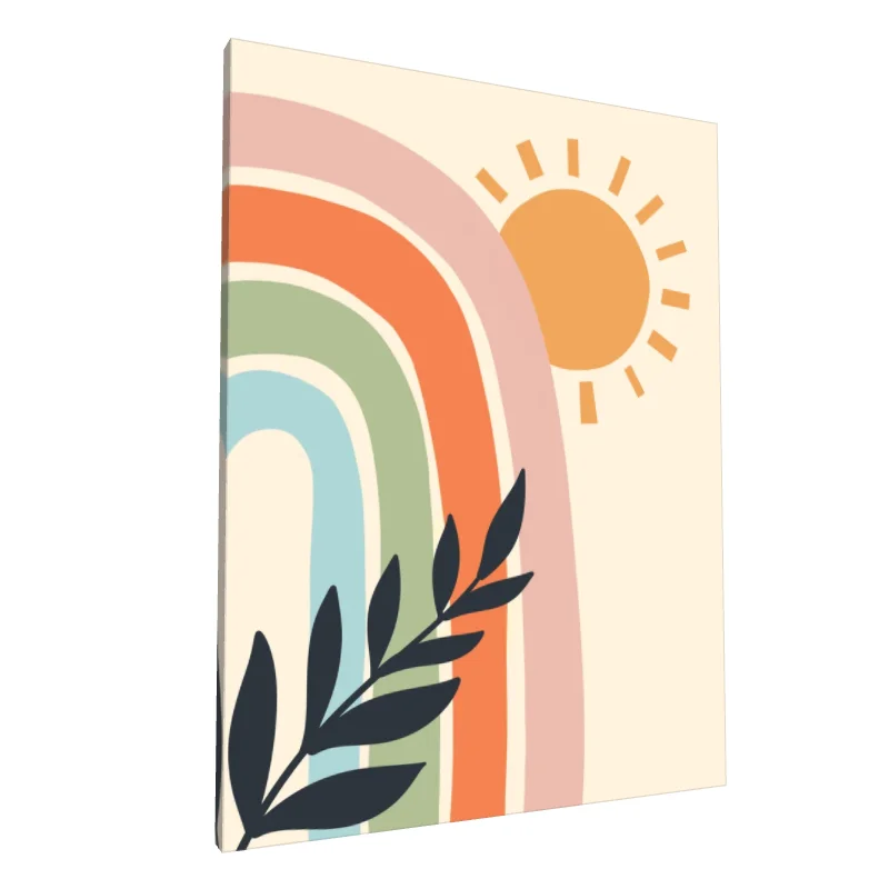 Tablou canvas: Curcubeu Bohemian cu Frunză și Soare - Image 1
