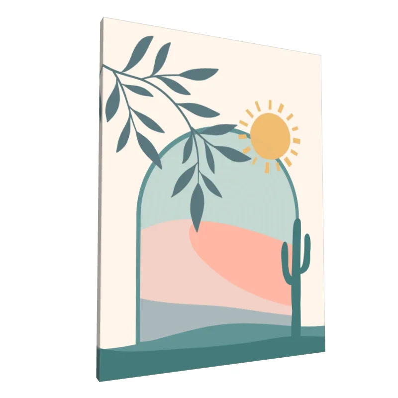 Tablou canvas: Peisaj Abstract Bohemian cu Cactuși