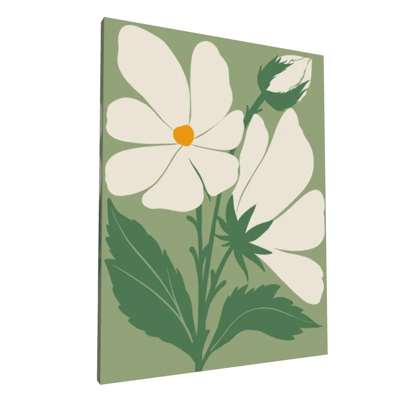Tablou canvas: Flori Albe pe Fundal Verde Pastel