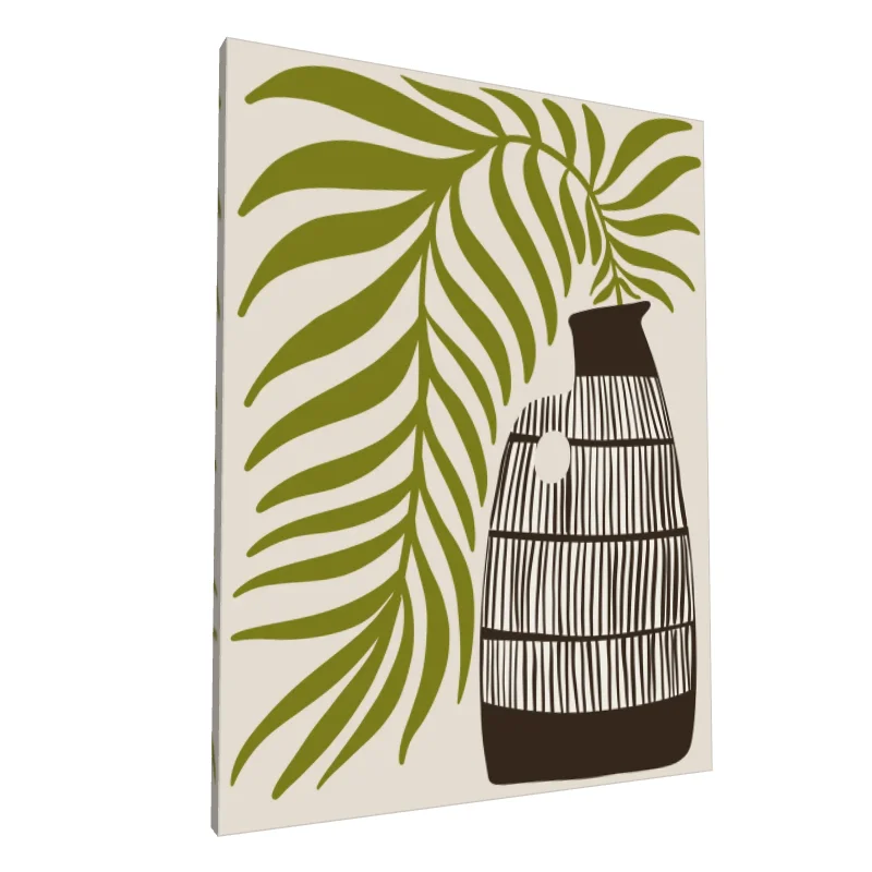 Tablou canvas: Vază Abstractă cu Frunză Verde - Image 1