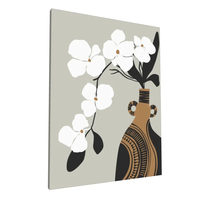 Tablou canvas: Flori Albe în Vas Boem
