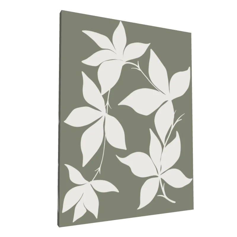 Tablou canvas: Frunze Albe pe Fundal Verde