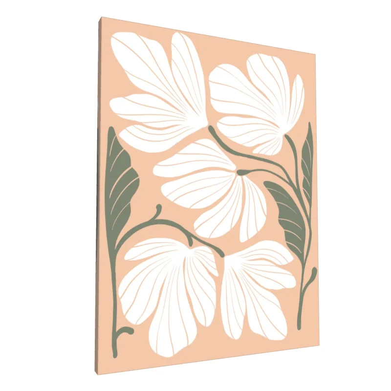 Tablou canvas: Flori Albe pe Fundal Bej Minimalist - Image 1