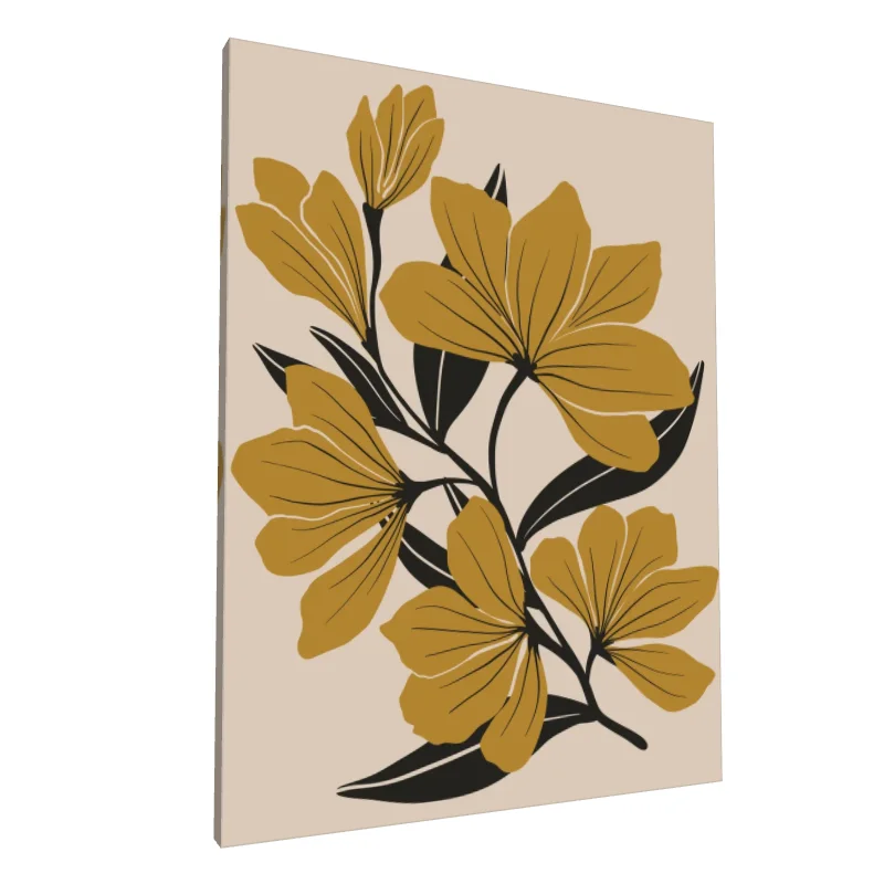 Tablou canvas: Flori Boho în Tonuri Ocru și Negru