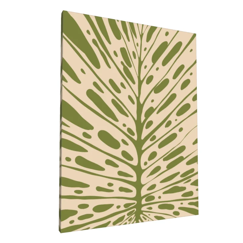 Tablou canvas: Frunză Abstractă Verde pe Fundal Crem