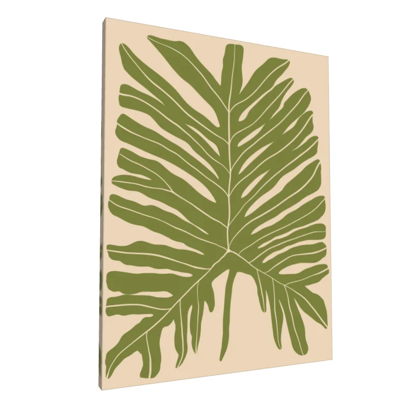 Tablou canvas: Frunză Tropicală Verde pe Fundal Crem - Image 1