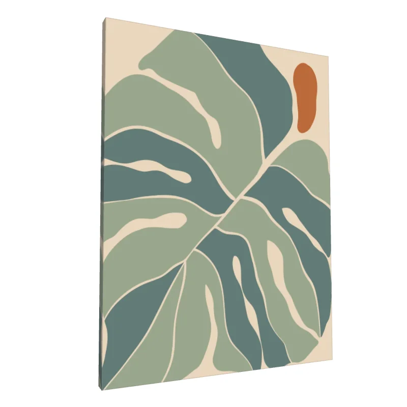 Tablou canvas: Frunze Abstracte în Tonuri de Verde și Ocru