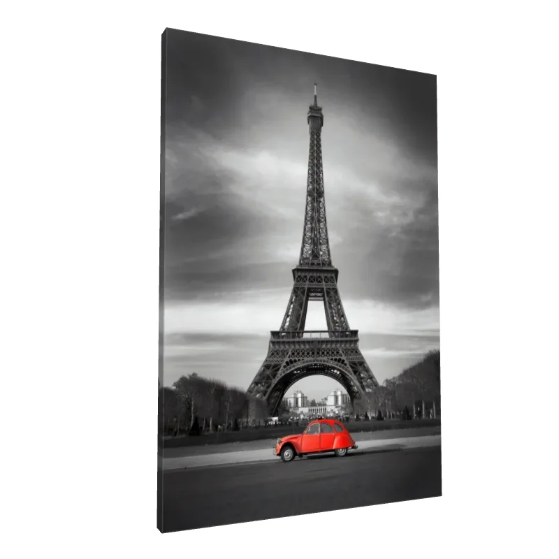 Tablou canvas: Turnul Eiffel și Mașina Roșie Vintage