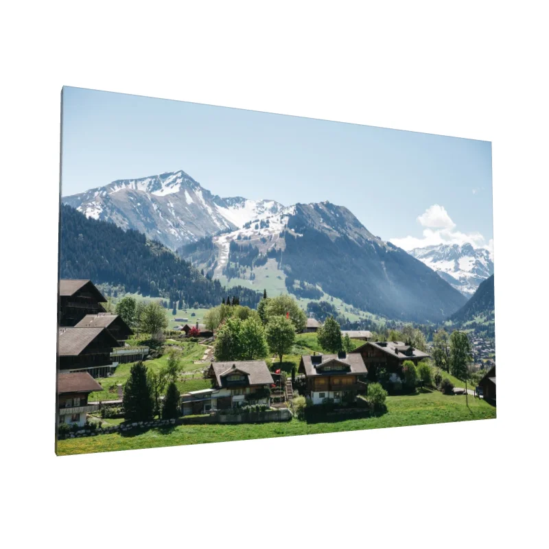 Tablou canvas: Peisaj Alpin cu Căsuțe Rustice - Image 1