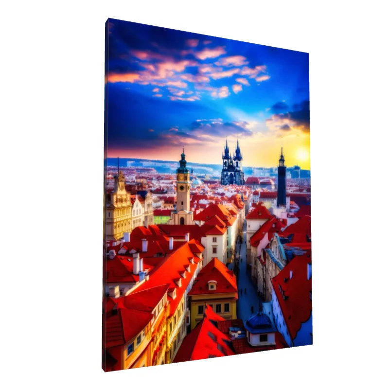 Tablou canvas: Praga la Apus cu Turnuri Gotice