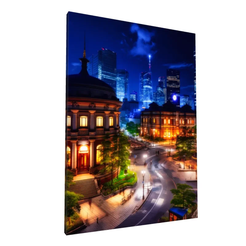 Tablou canvas: Peisaj Urban Nocturn cu Clădiri Iluminate