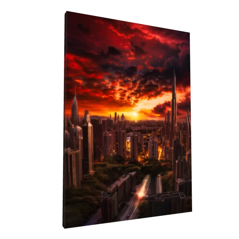 Tablou canvas: Apus Urban peste Metropolă Futuristică
