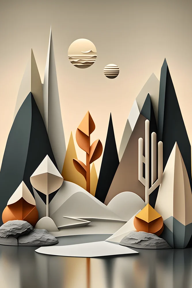 Tablou canvas: Peisaj Geometric cu Elemente Naturale - Thumbnail 2