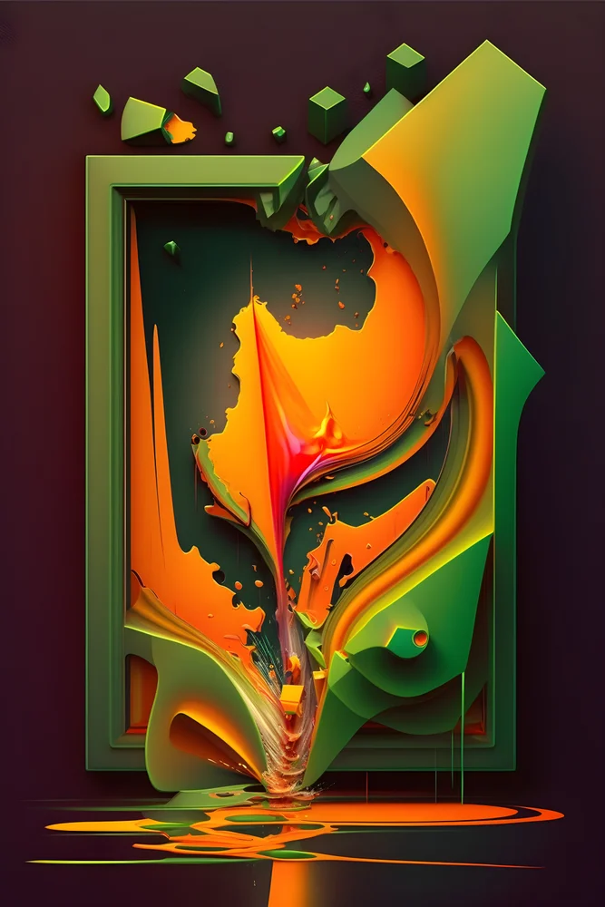 Tablou canvas: Forme Abstracte în Verde și Portocaliu - Thumbnail 2