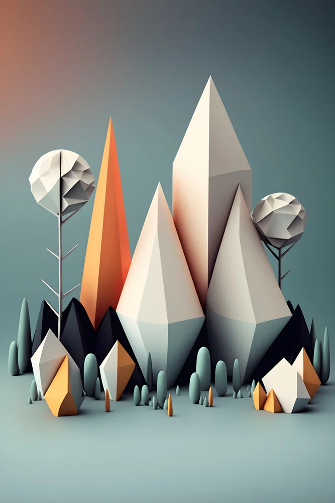 Tablou canvas: Peisaj Montan Geometric în Tonuri Calde - Thumbnail 2