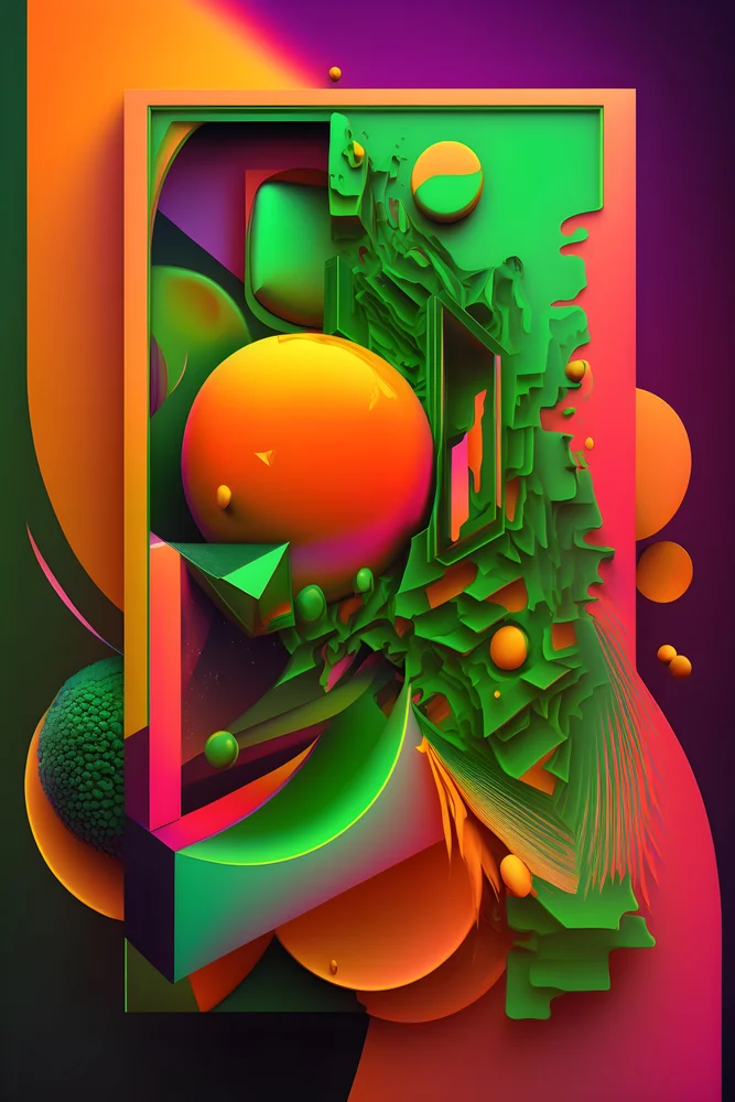 Tablou canvas: Iluzie Geometrică în Culori Neon - Thumbnail 2