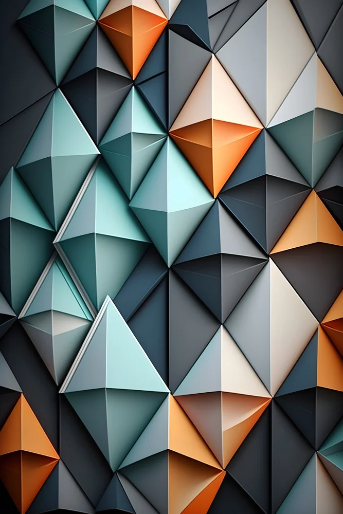 Tablou canvas: Geometrie Triunghiulară în Trei Culori - Thumbnail 2