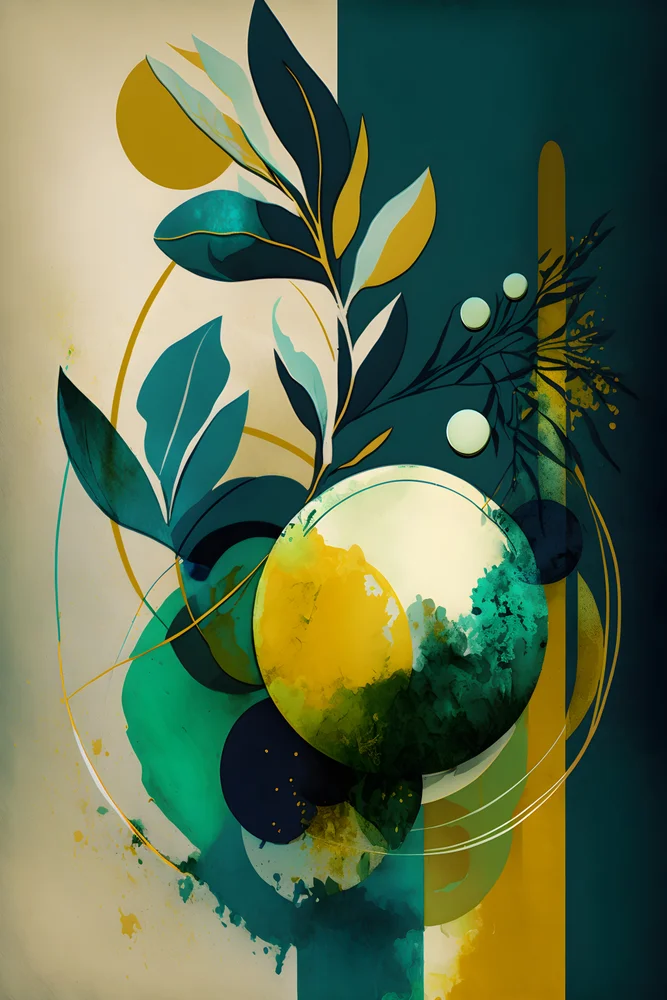 Tablou canvas: Compoziție Abstractă în Verde și Galben - Thumbnail 2