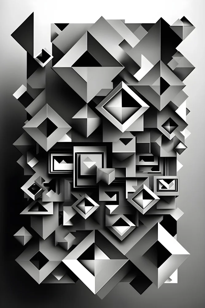 Tablou canvas: Forme Geometrice 3D Alb-Negru - Thumbnail 2