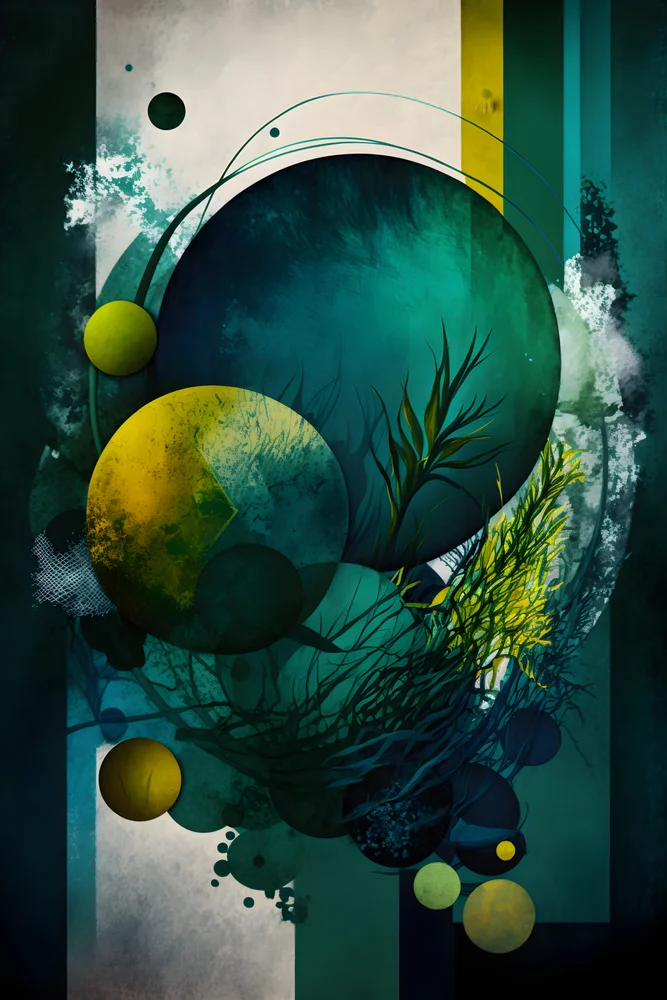 Tablou canvas: Compoziție Abstractă în Tonuri de Verde și Galben - Thumbnail 2