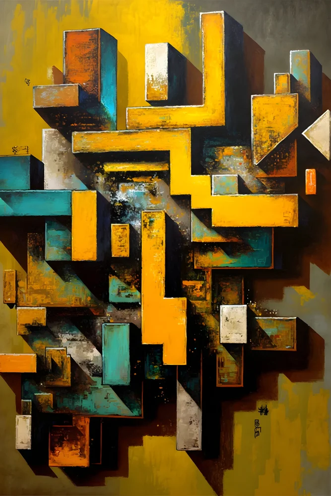 Tablou canvas: Compoziție Geometrică în Culori Vibrante (2) - Thumbnail 2