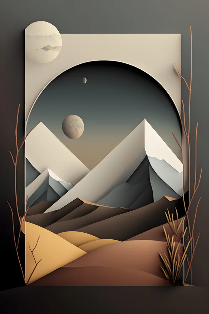 Tablou canvas: Peisaj Abstract cu Munți și Planete - Thumbnail 2